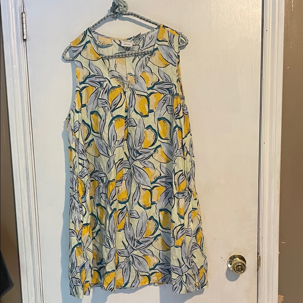 Rachel Zoe Sleeveless Lemon Print Shift 100 % Linen Dress